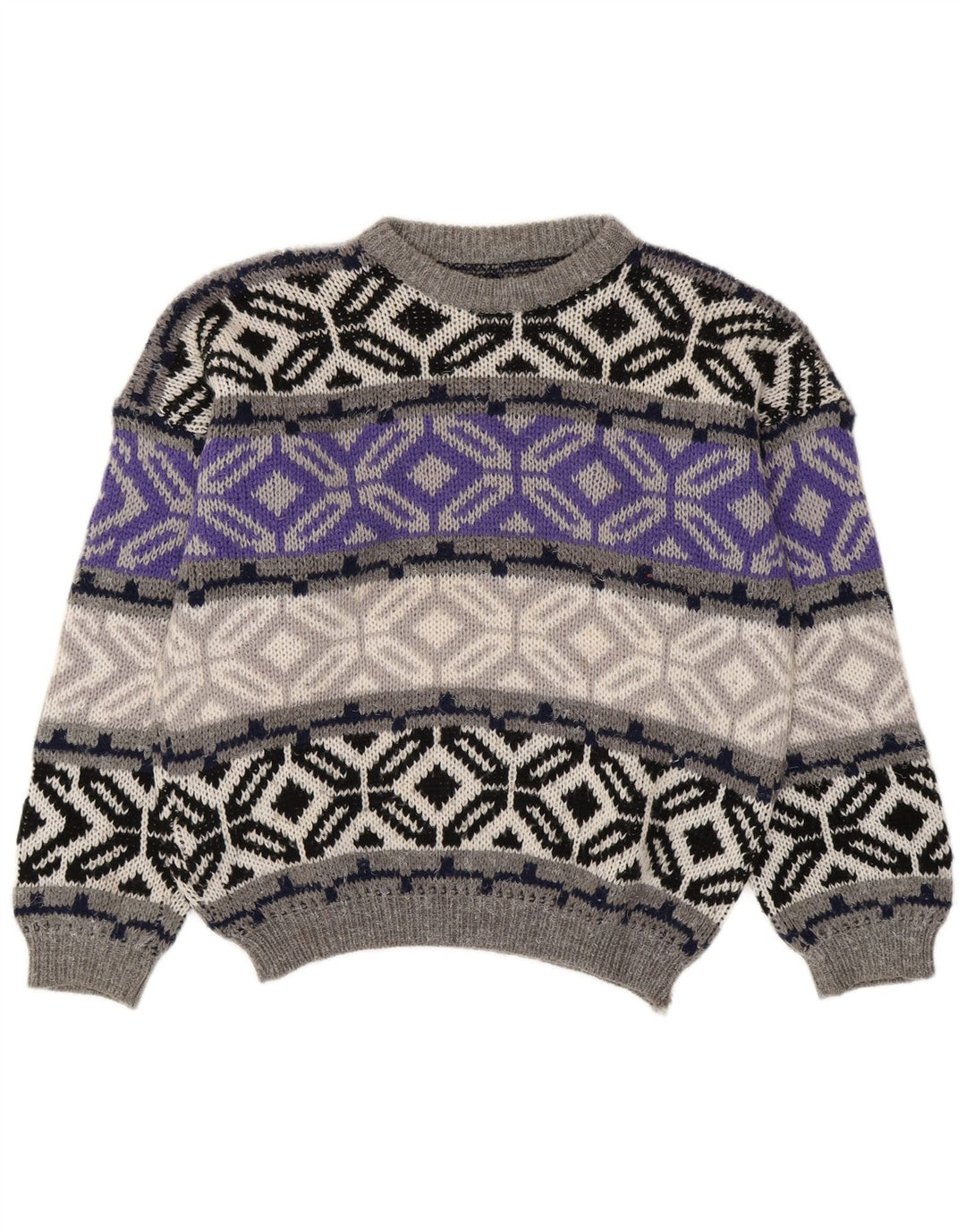 Vintage ανδρικό πουλόβερ με λαιμόκοψη Small Grey Fair Isle