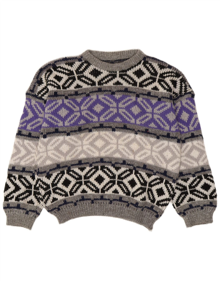 Vintage ανδρικό πουλόβερ με λαιμόκοψη Small Grey Fair Isle