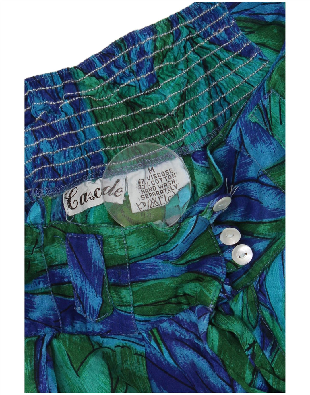 Vintage γυναικείο παντελόνι χαρέμι μεσαίο W28 L22 πράσινο φλοράλ βισκόζη τροπικό