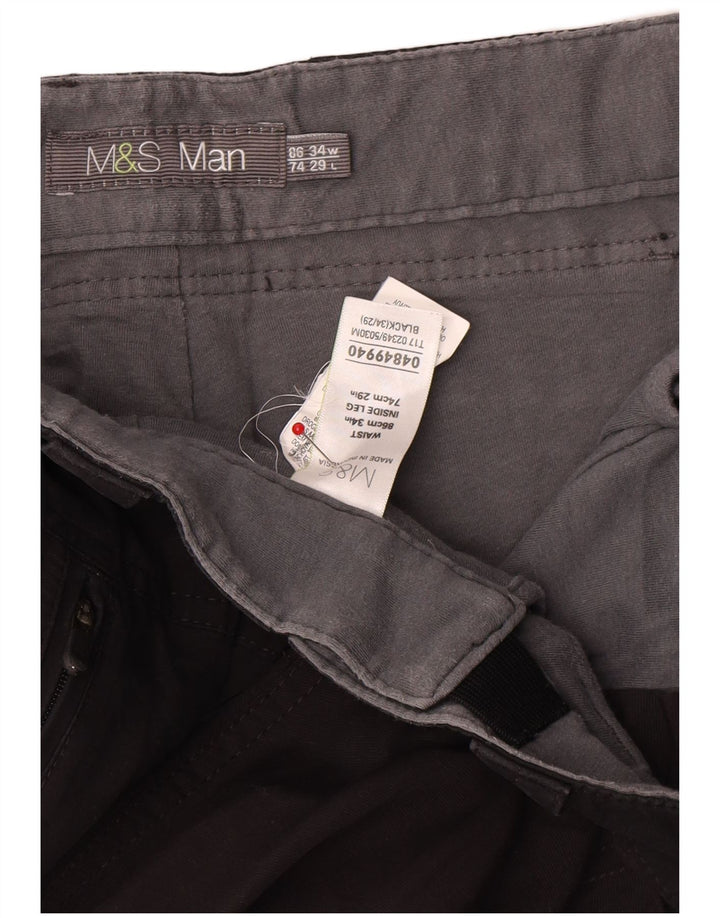 Marks & Spencer Ανδρικό ίσιο παντελόνι Cargo W34 L29 Μαύρο Πολυαμίδιο