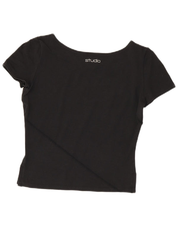 Γυναικείο γραφικό T-shirt Nike Dri Fit Crop Top UK 10/12 Medium Black