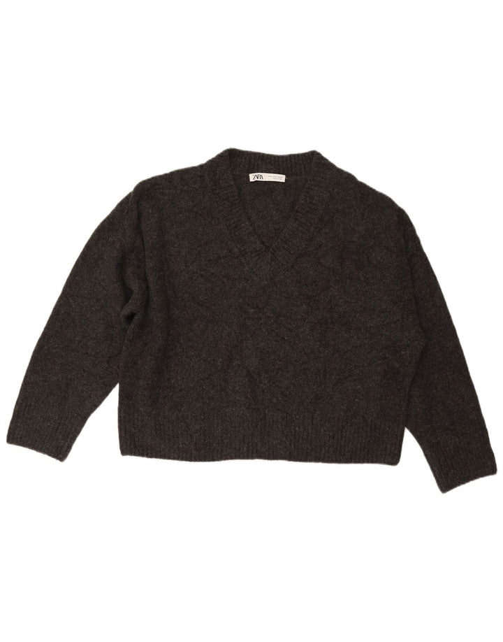 ZARA Γυναικείο πουλόβερ με λαιμόκοψη με λαιμόκοψη μεγάλου μεγέθους UK 10 Small Grey