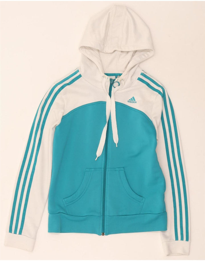 Γυναικείο πουλόβερ με κουκούλα με φερμουάρ Adidas UK 12 μεσαίο λευκό πολυεστέρας