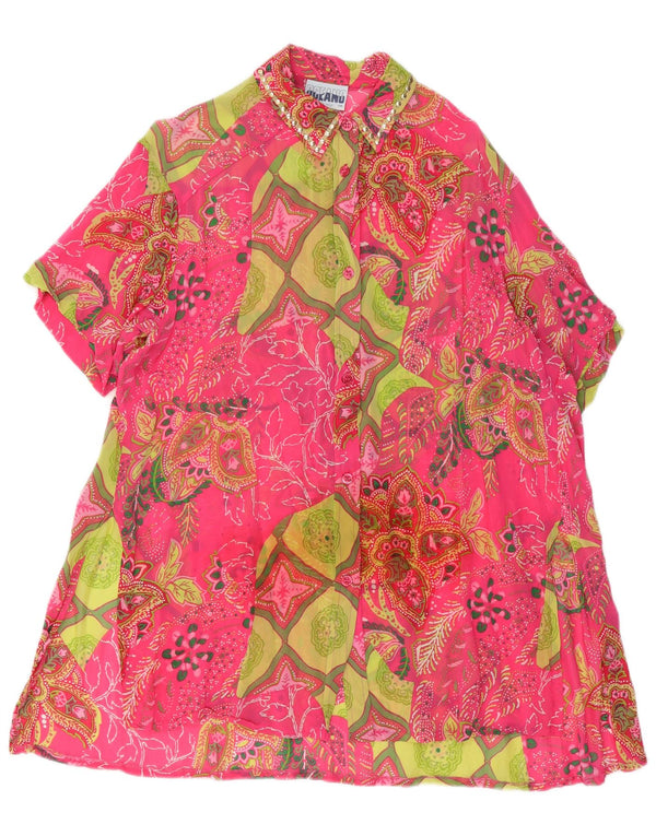 OCEANO Womens Longline See Through Shirt Blouse IT 46 Large Pink Paisley