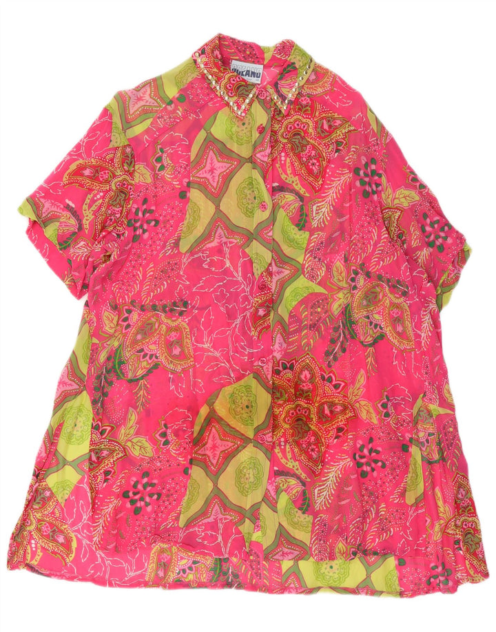 OCEANO Γυναικεία Longline See Through Shirt Μπλούζα IT 46 Large Pink Paisley