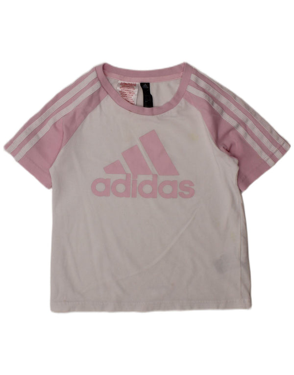 ADIDAS Girls Aeroready Graphic T-shirt Top 6-7 Years White Colourblock