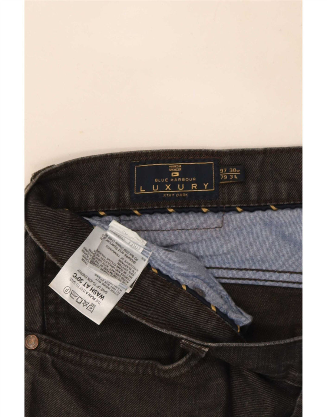 Marks & Spencer Ανδρικό Μπλε Harbor Straight Jeans W38 L31 Μαύρο βαμβακερό