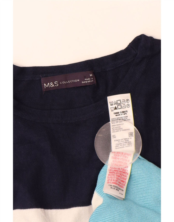 MARKS & SPENCER Γυναικείο πουλόβερ με λαιμόκαυστο UK 16 μεγάλο μπλε ριγέ