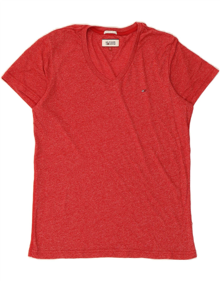 TOMMY HILFIGER Mens T-Shirt Top Large Red Vintage Tommy Hilfiger and Second-Hand Tommy Hilfiger from Messina Hembry 