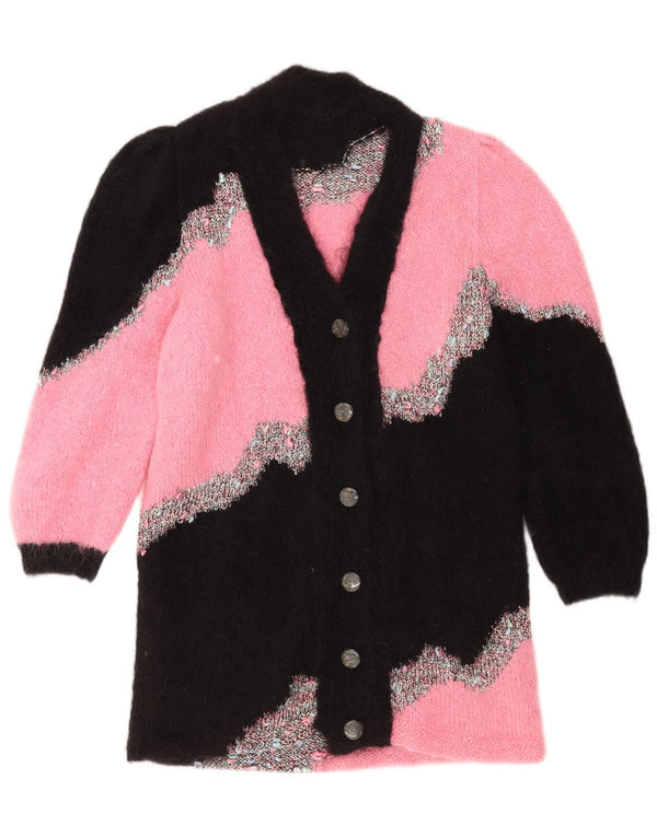 Vintage γυναικείο πουλόβερ Longline Cardigan UK 14 Medium Pink Colourblock