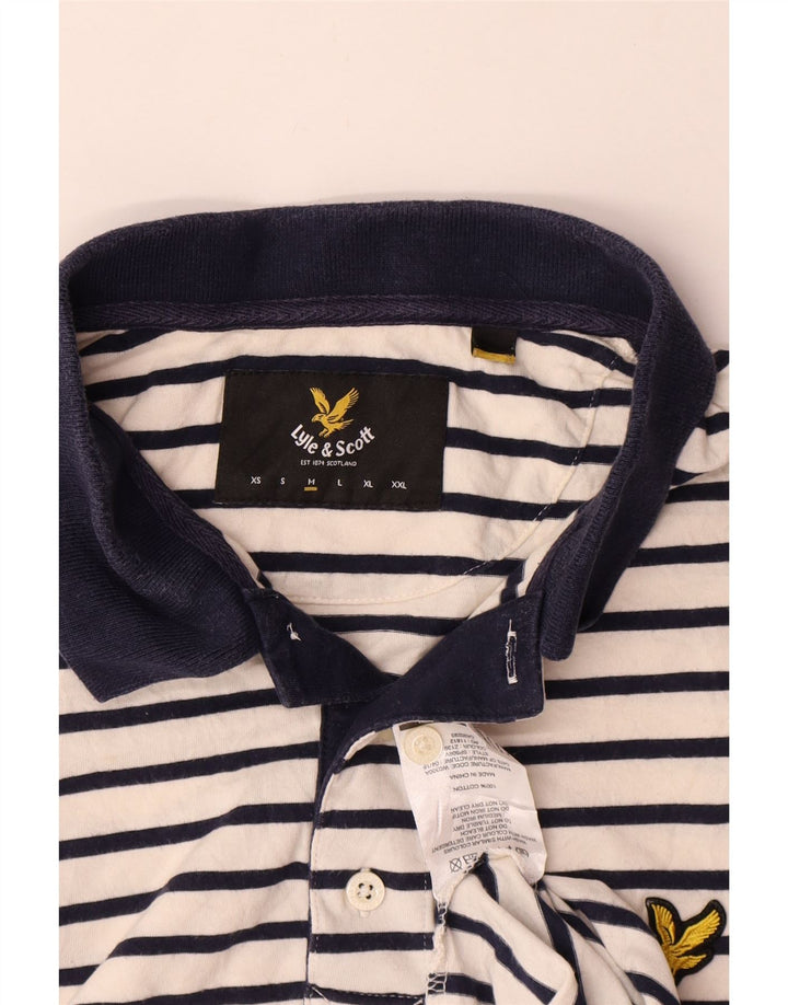 Ανδρικό μπλουζάκι ράγκμπι πόλο Lyle & Scott, μεσαίο λευκό βαμβακερό ριγέ