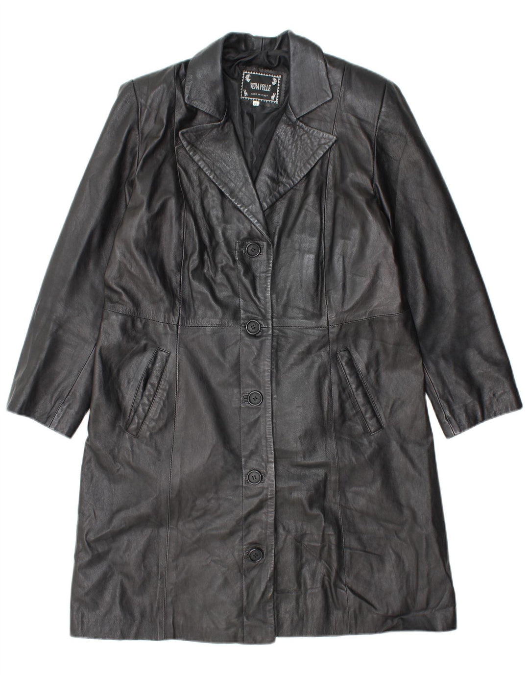 VINTAGE Γυναικείο Δερμάτινο Παλτό UK 18 XL Μαύρο Δερμάτινο