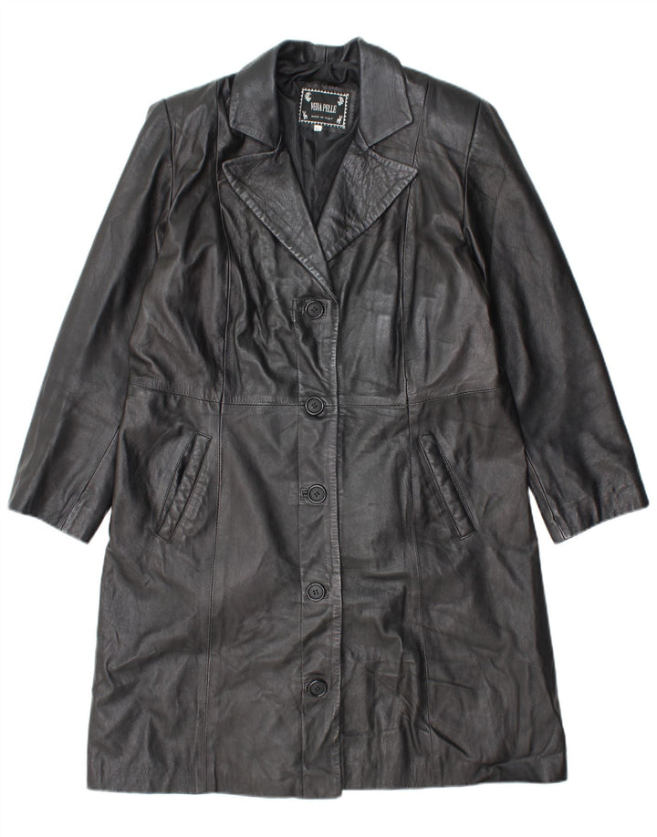 VINTAGE Γυναικείο Δερμάτινο Παλτό UK 18 XL Μαύρο Δερμάτινο