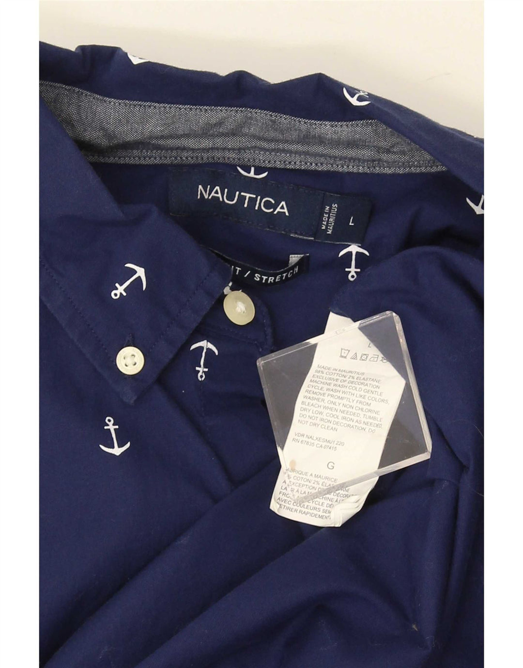 Ανδρικό πουκάμισο Nautica Stretch με κοντό μανίκι αφηρημένο σχέδιο μεγάλο μπλε ναυτικό