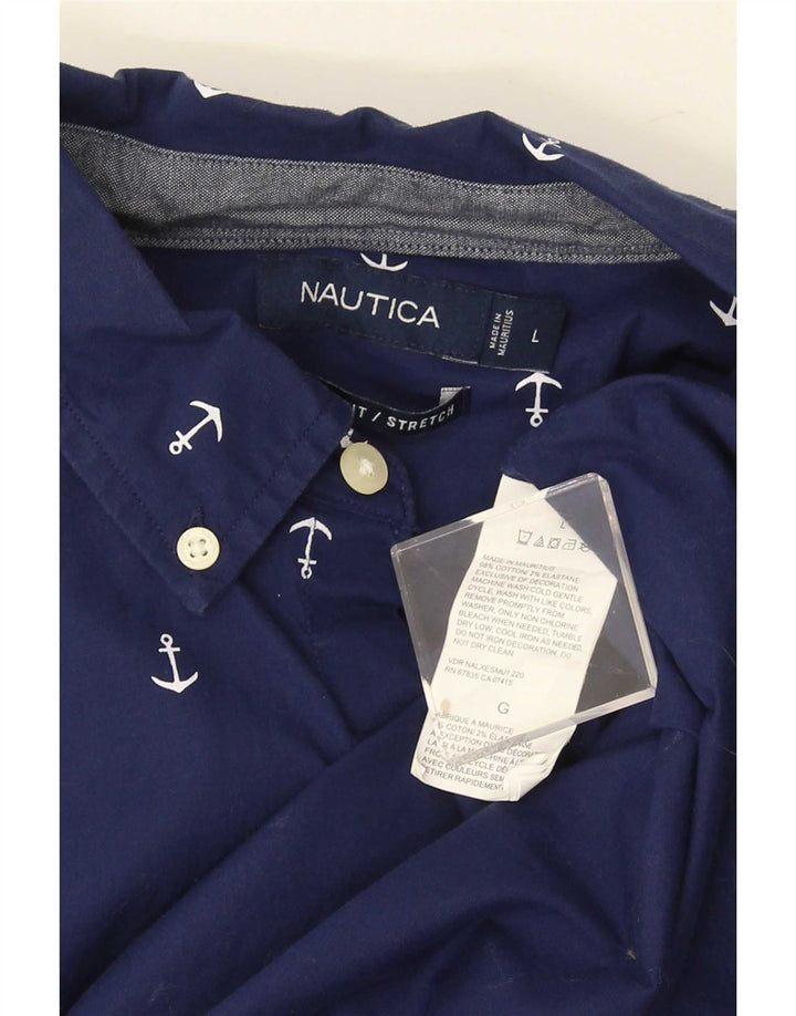 Ανδρικό πουκάμισο Nautica Stretch με κοντό μανίκι αφηρημένο σχέδιο μεγάλο μπλε ναυτικό