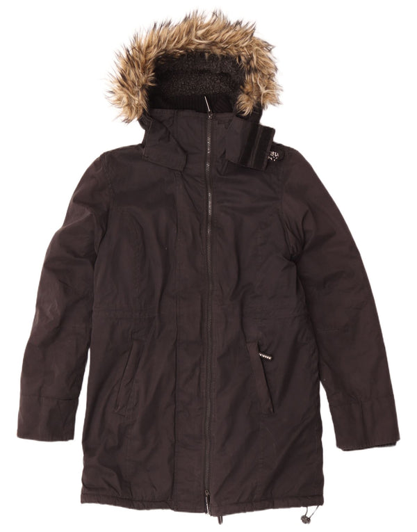 Superdry γυναικείο μπουφάν Parka με κουκούλα UK 14 μεγάλου μαύρου πολυεστέρα