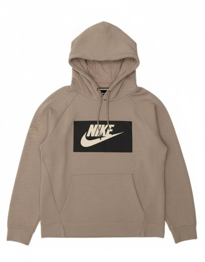 NIKE Womens Graphic Hoodie Jumper UK 14 Medium Grey