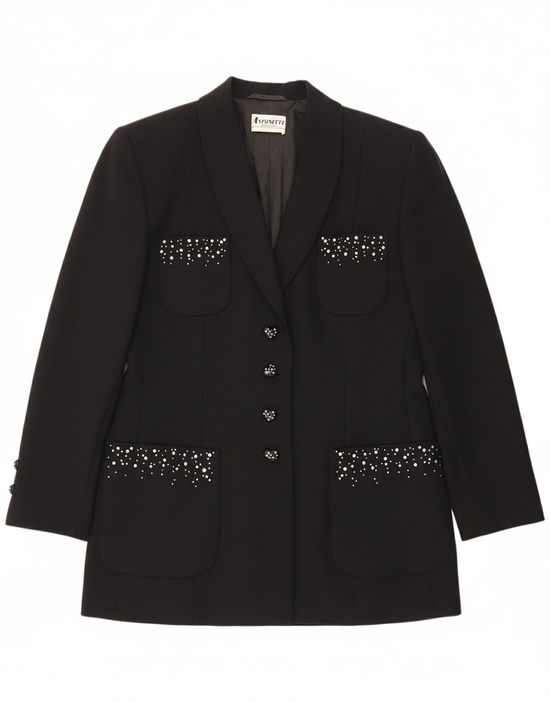 ANTONETTE Womens 4 Button Blazer Jacket UK 16 Large Black Wool