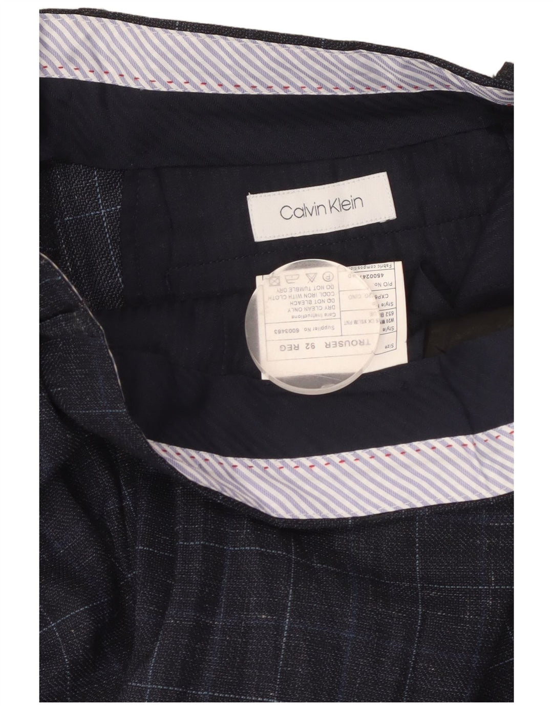 Ανδρικό ίσιο παντελόνι CALVIN KLEIN W36 L32 Navy Blue Check Wool