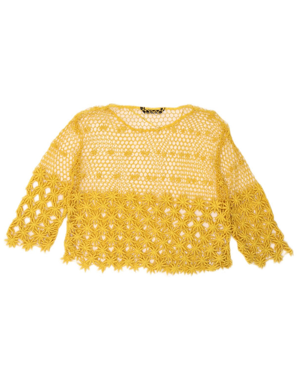 Zara Γυναικεία See Through Crochet Μανίκι 3/4 UK 14 Medium Yellow
