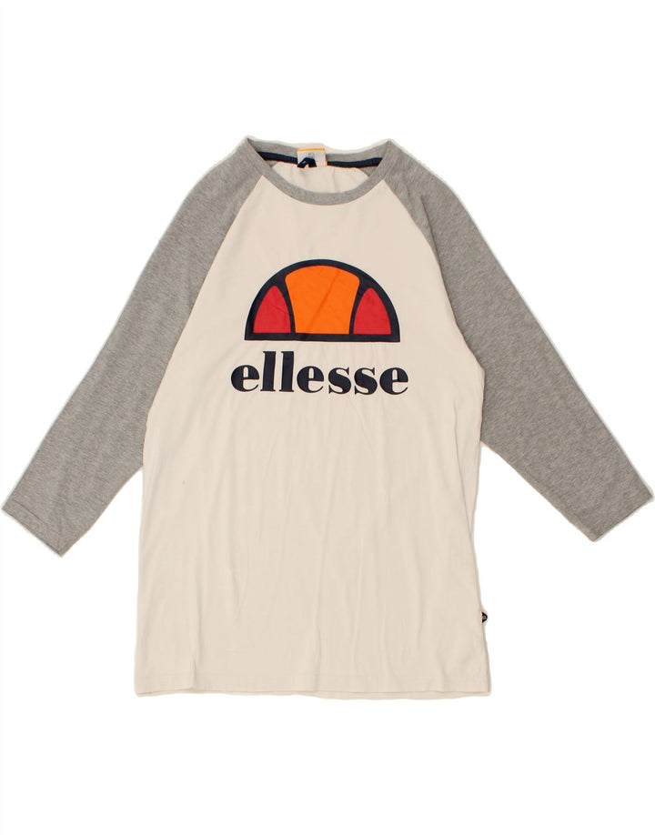 ELLESSE Womens Graphic Top 3/4 Sleeve UK 10 Small White Colourblock Vintage Ellesse and Second-Hand Ellesse from Messina Hembry 