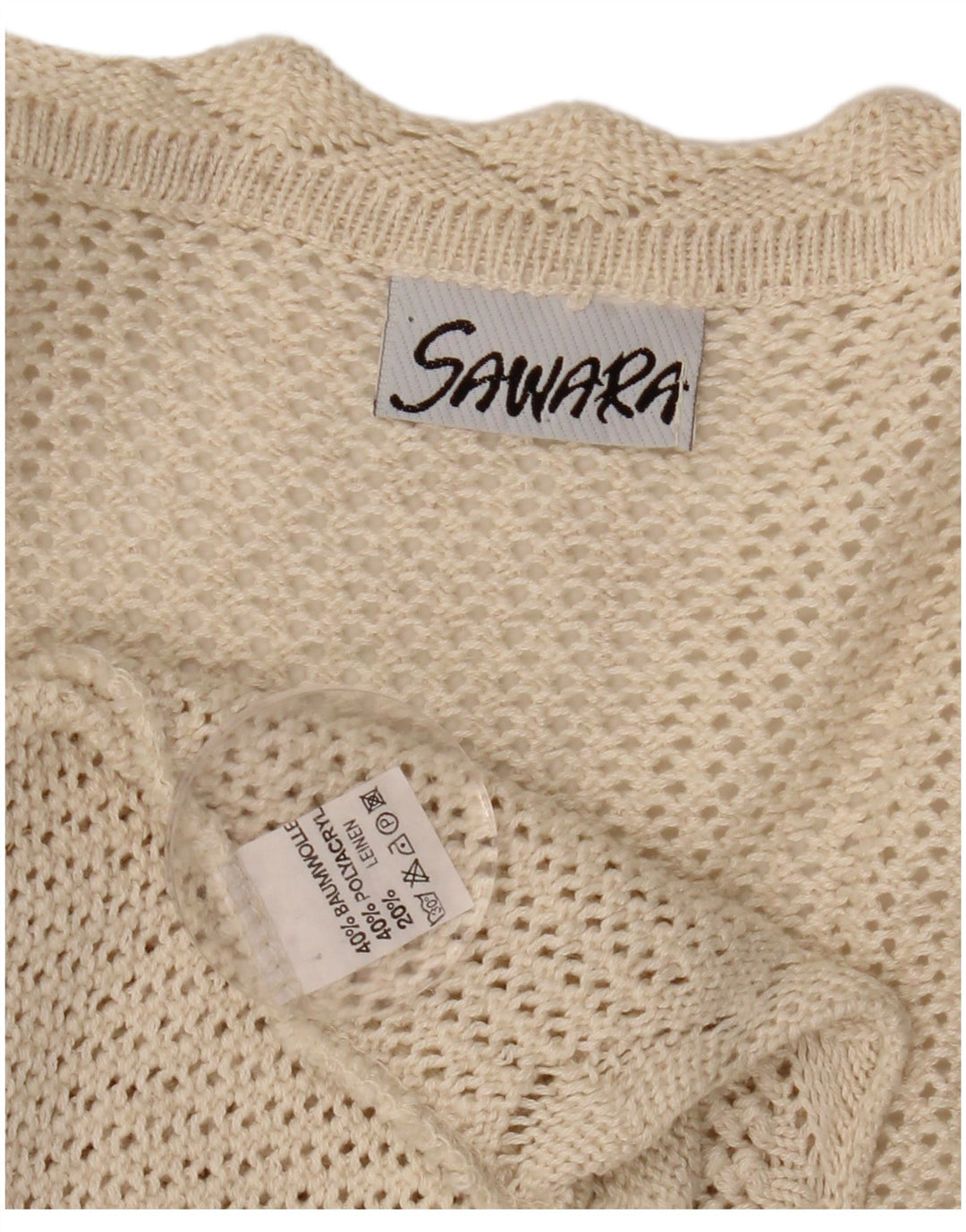 VINTAGE Γυναικείο Crop Αμάνικο Crochet Ζακέτα UK 14 Large Beige