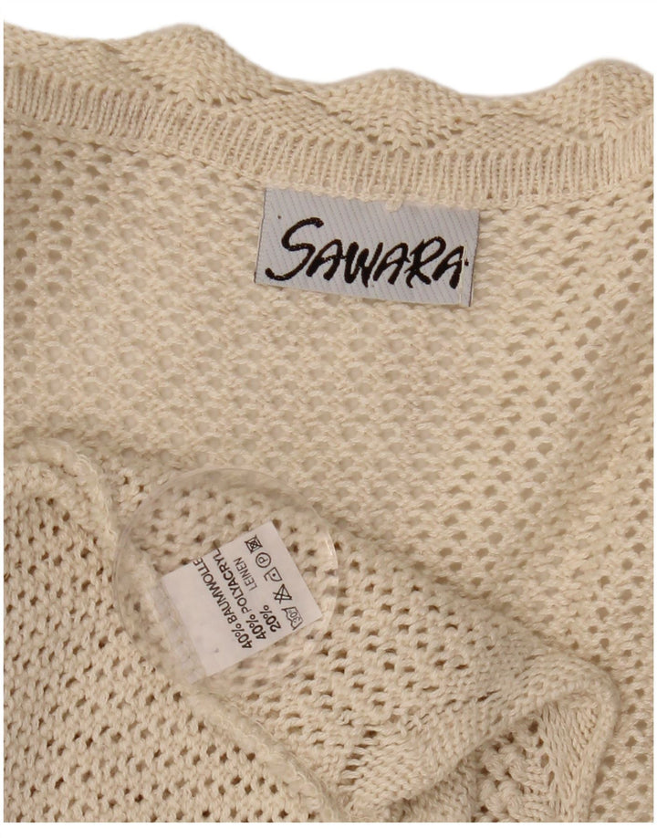 VINTAGE Γυναικείο Crop Αμάνικο Crochet Ζακέτα UK 14 Large Beige