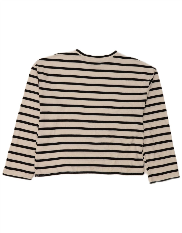 Zara Womens Top Long Sleeve UK 14 Medium White Striped Viscose