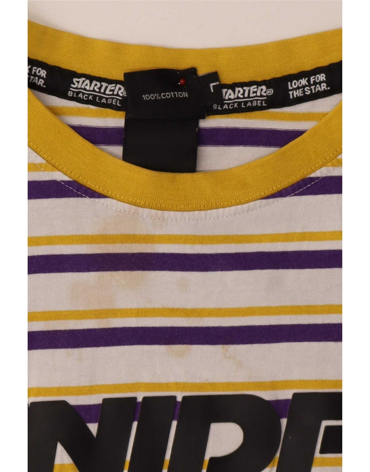 Starter ανδρικό ΜΑΥΡΟ ΕΤΙΚΕΤΑ Γραφικό T-Shirt Top μεγάλο λευκό ριγέ βαμβακερό