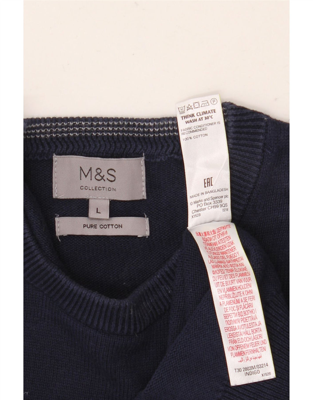 Marks & Spencer Ανδρικό πουλόβερ με λαιμόκοψη μεγάλου χρώματος, βαμβακερό