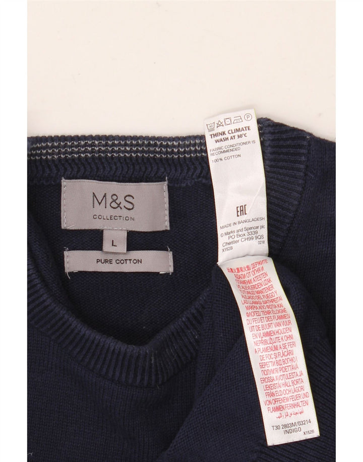 Marks & Spencer Ανδρικό πουλόβερ με λαιμόκοψη μεγάλου χρώματος, βαμβακερό