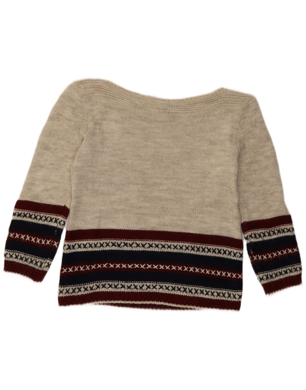 Vintage γυναικείο πουλόβερ με λαιμό σκάφος UK 10 Small Beige Fair Isle