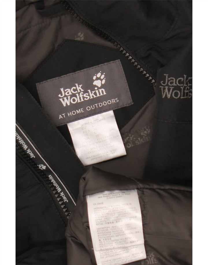 Jack Wolfskin γυναικείο μπουφάν με κουκούλα αντιανεμικό UK 16 μεγάλο μαύρο πολυεστέρα