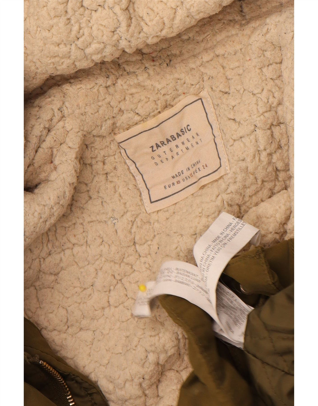 Zara Γυναικείο μπουφάν Parka με κουκούλα UK 6 XS Khaki Polyester
