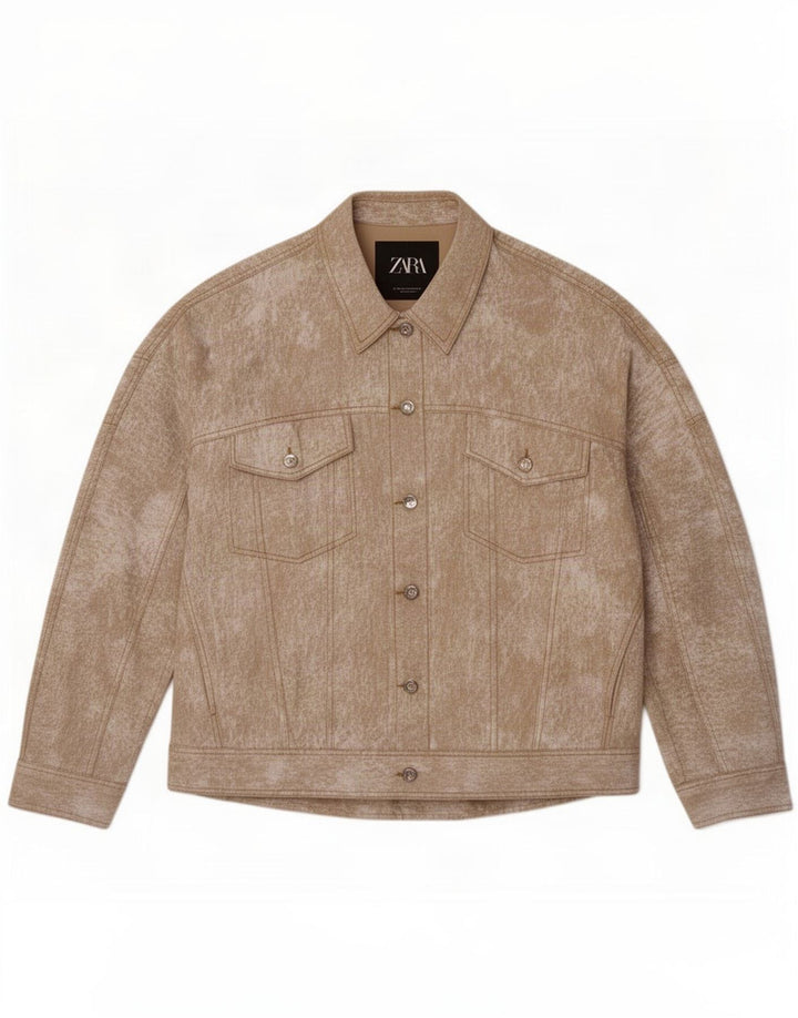 Zara γυναικείο υπερμεγέθη μπουφάν μπουφάν UK 14 Medium Beige Flecked Len