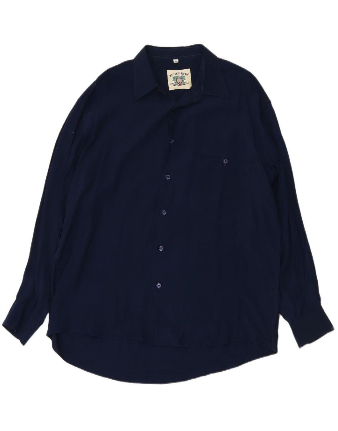 VINTAGE Mens Shirt Medium Navy Blue Viscose