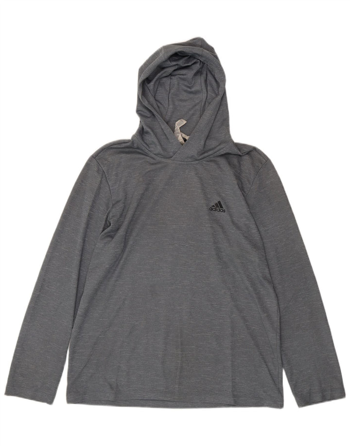 ADIDAS Mens Hooded Top Long Sleeve Large Grey Flecked Polyester