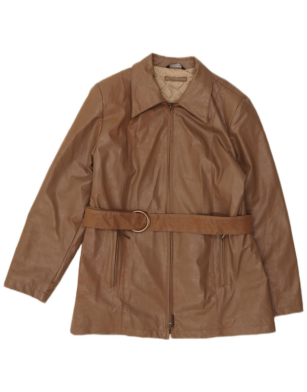 Vintage γυναικείο μπουφάν από συνθετικό δέρμα UK 14 Μεσαίο καφέ πολυαιθυλένιο