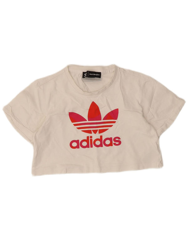 Γυναικείο T-Shirt Adidas Crop Graphic Top UK 6 XS Λευκό βαμβακερό