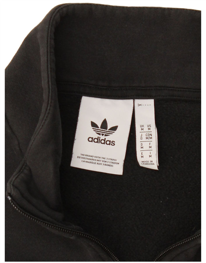 Ανδρικό φούτερ με φερμουάρ Adidas, μεσαίο μαύρο βαμβακερό