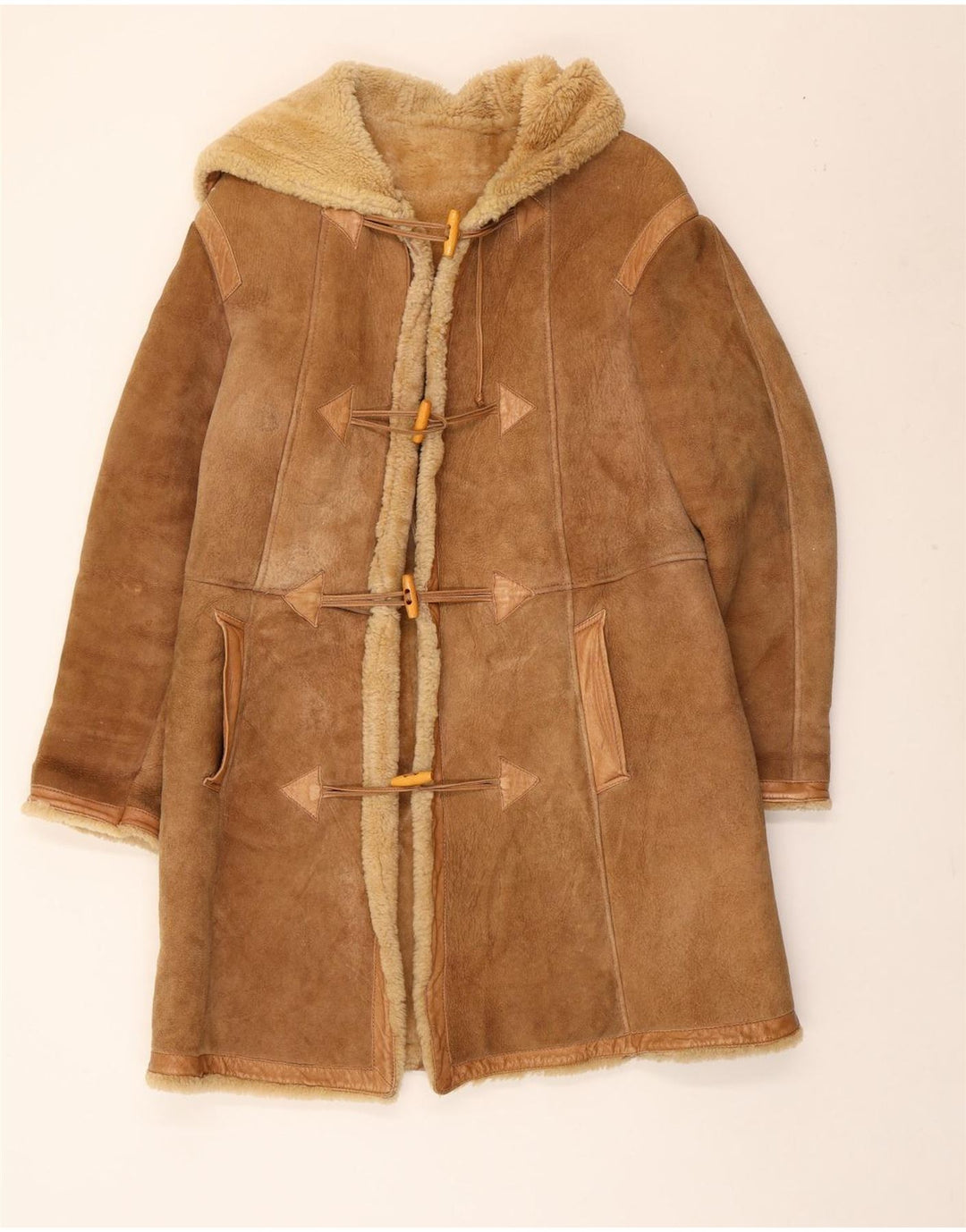 Vintage γυναικείο μπουφάν Shearling με κουκούλα IT 42 Μεσαίο Καφέ