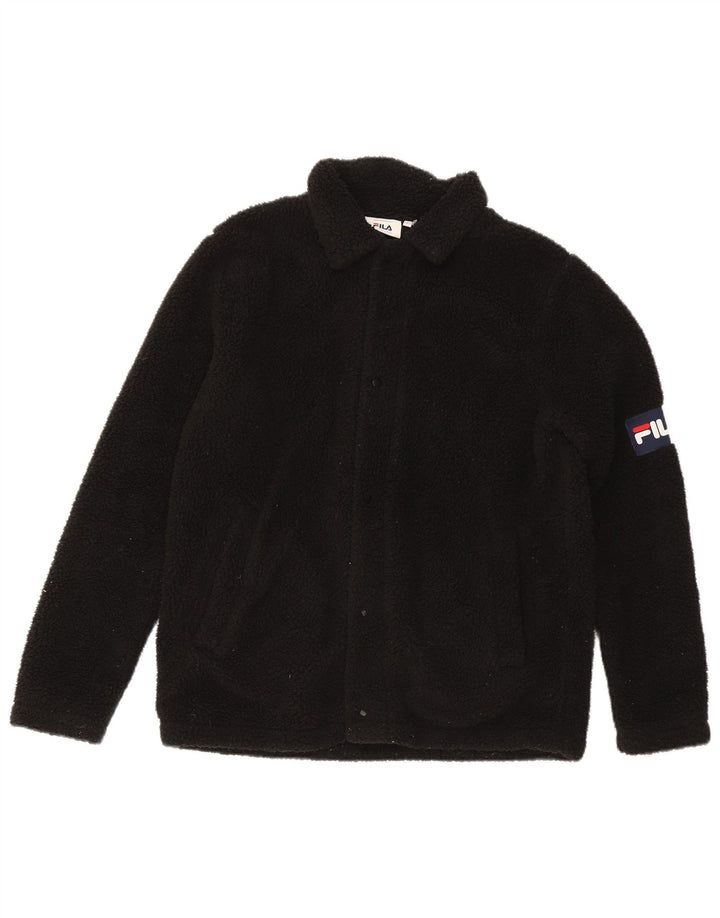 FILA Womens Graphic Fleece Jacket UK 16 Large Black Polyester