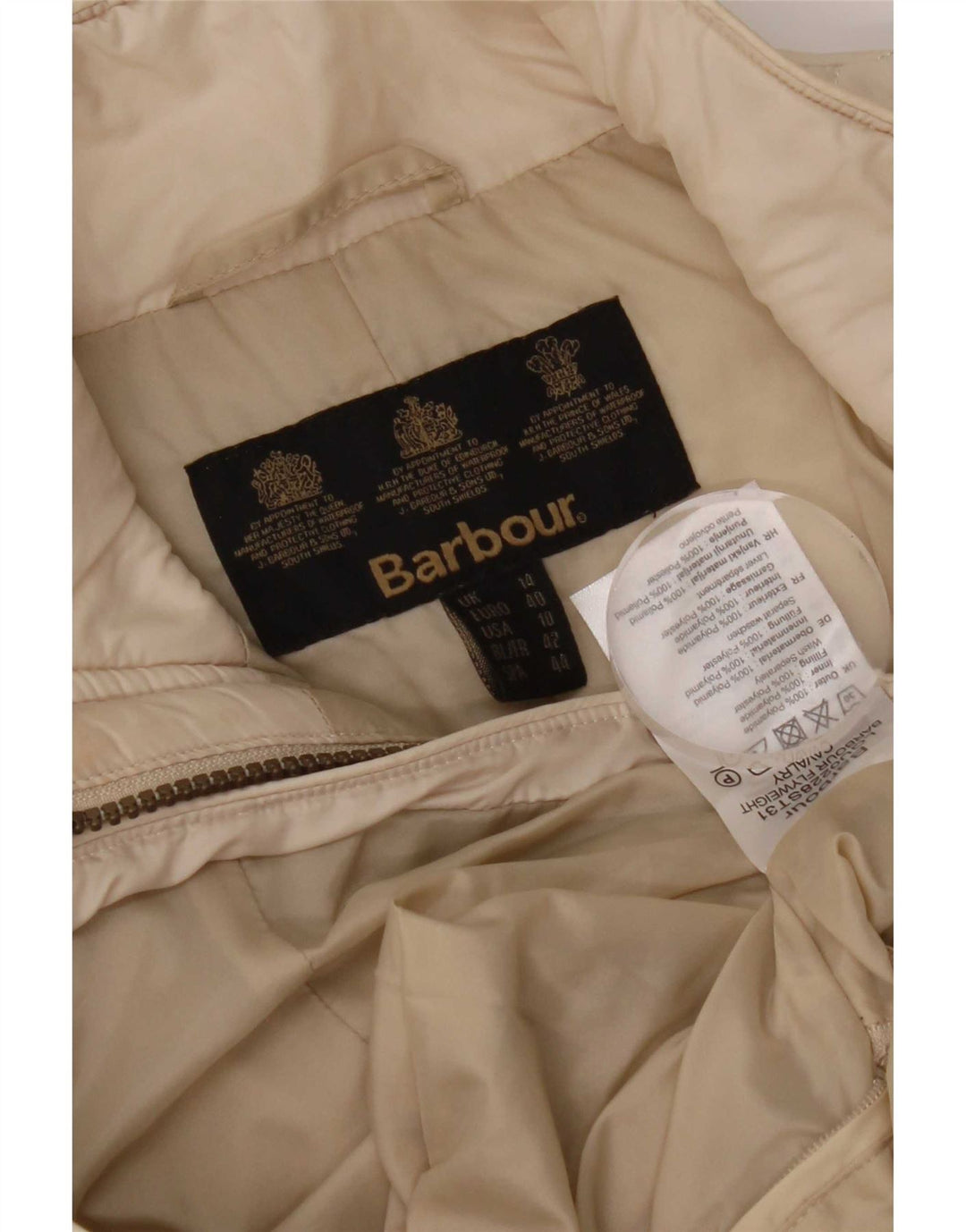 Γυναικείο καπιτονέ μπουφάν Barbour UK 14 Μεγάλο Μπεζ νάιλον