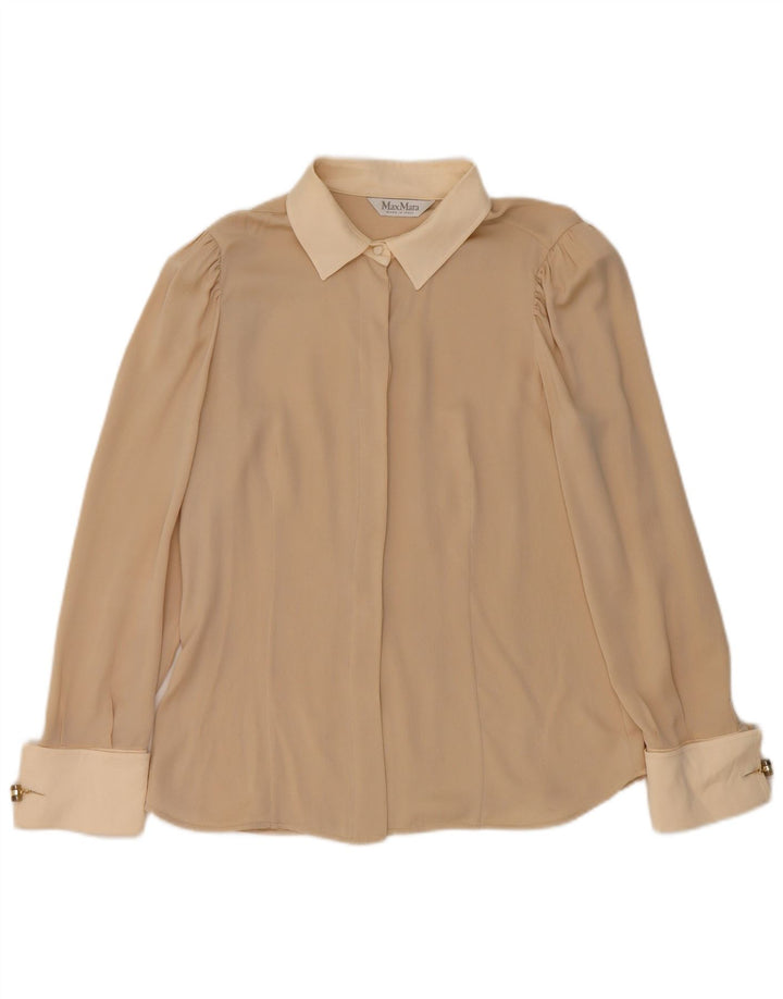Max Mara γυναικείο πουκάμισο μπλούζα UK 10 Small Beige Colourblock