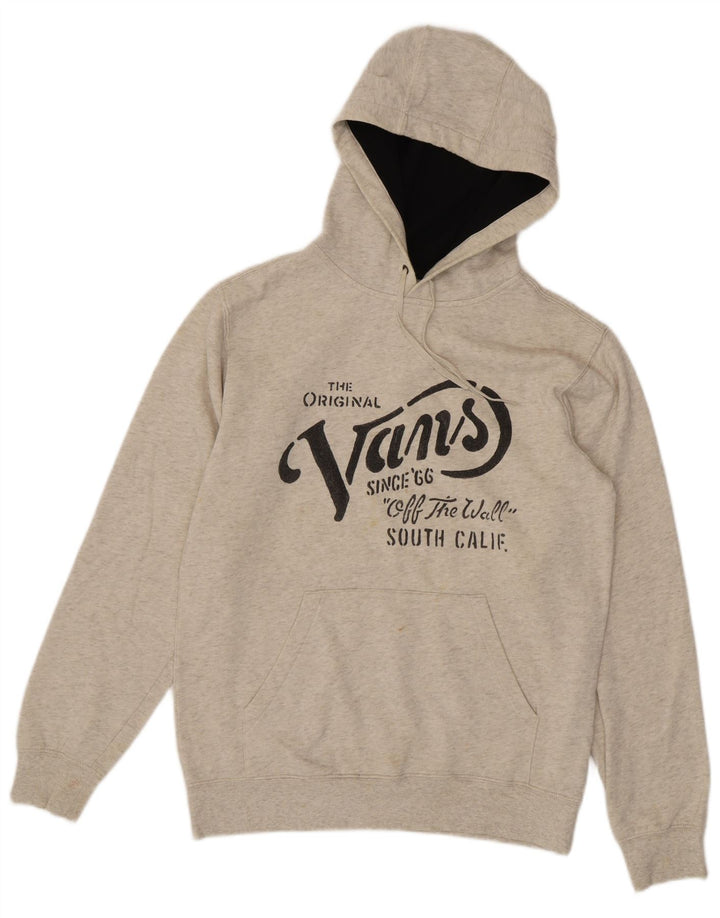 VANS Mens Graphic Hoodie Jumper Small Beige Cotton