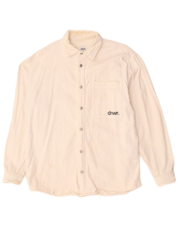 Ανδρικό τζιν πουκάμισο Zara Graphic Relaxed Fit, μεσαίο λευκό βαμβακερό