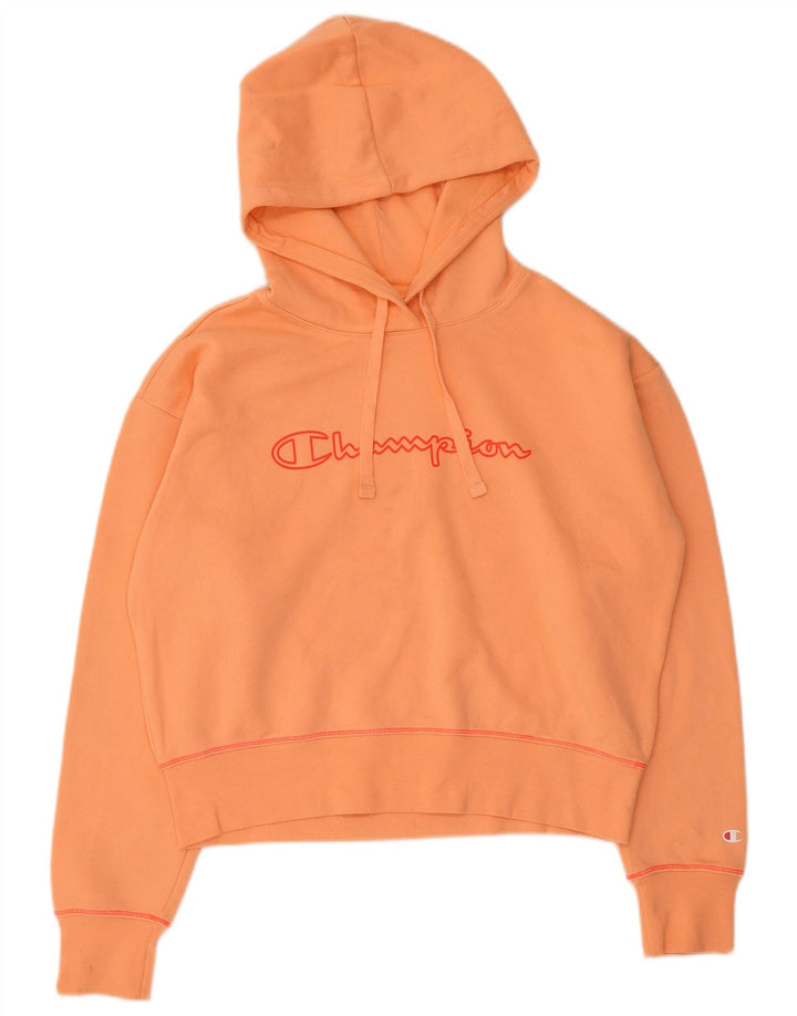 Champion Womens Graphic Oversized Hoodie Jumper UK 14 Medium Orange