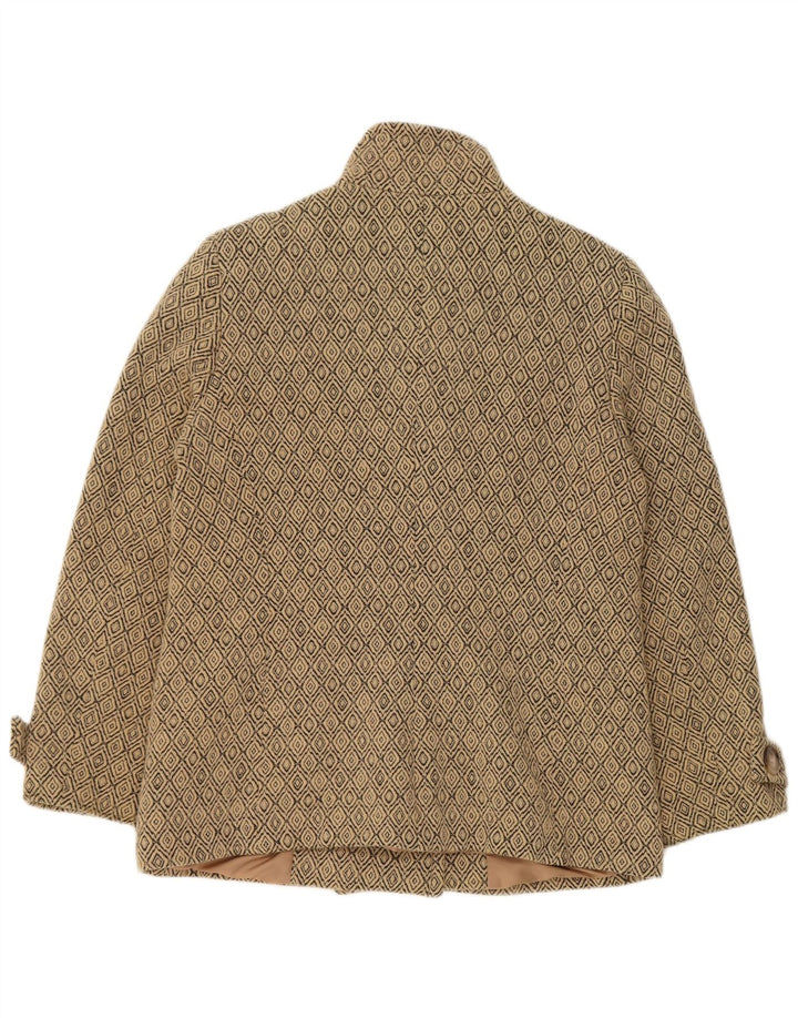 Vintage γυναικείο παλτό μπιζελιού UK 12 Medium Beige Argyle/Diamond New Wool