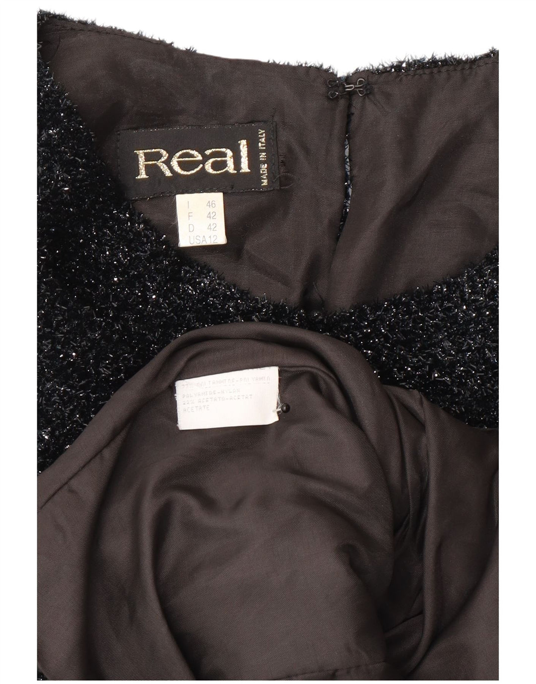 Vintage γυναικεία μπλούζα Crop Top EU 42 Large Black Flecked Polyester