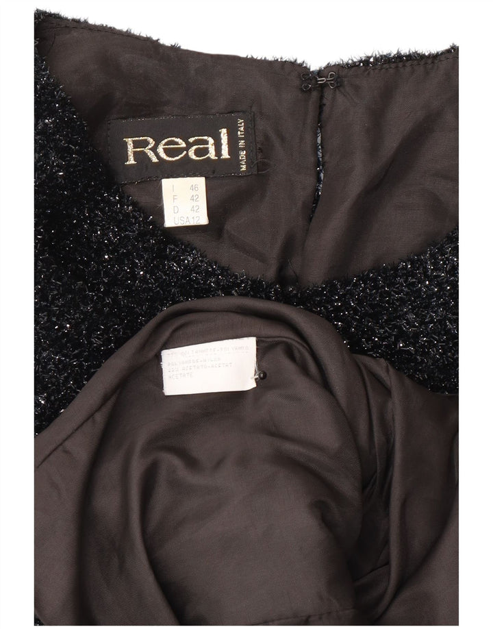 Vintage γυναικεία μπλούζα Crop Top EU 42 Large Black Flecked Polyester